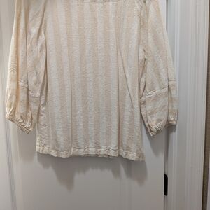 LOFT Cream and Off-White Striped Textured Tunic